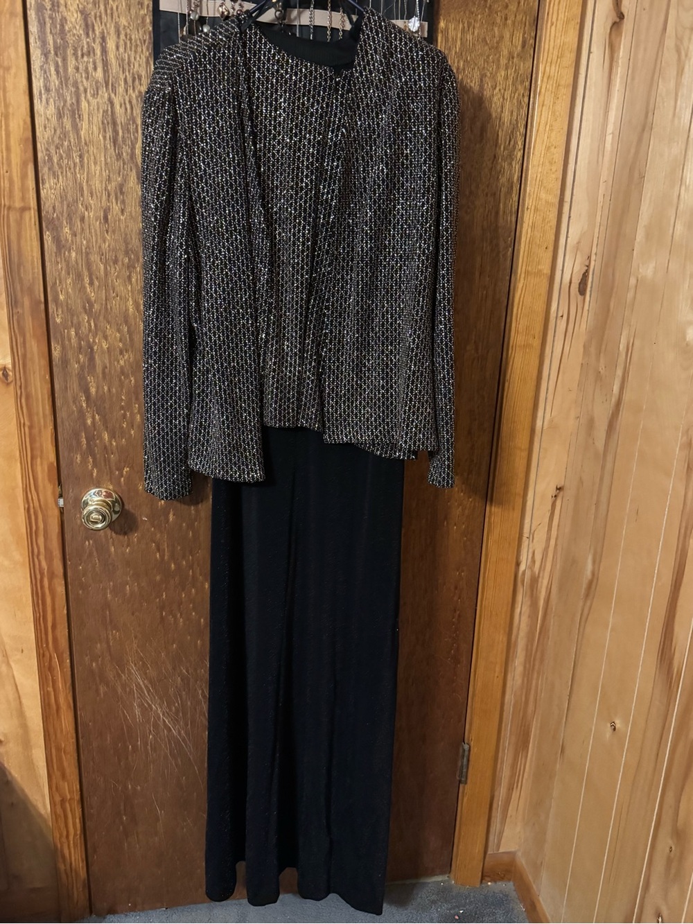 Alex Evenings -Black formal dress with Metallic black and gold Pattern Jacket